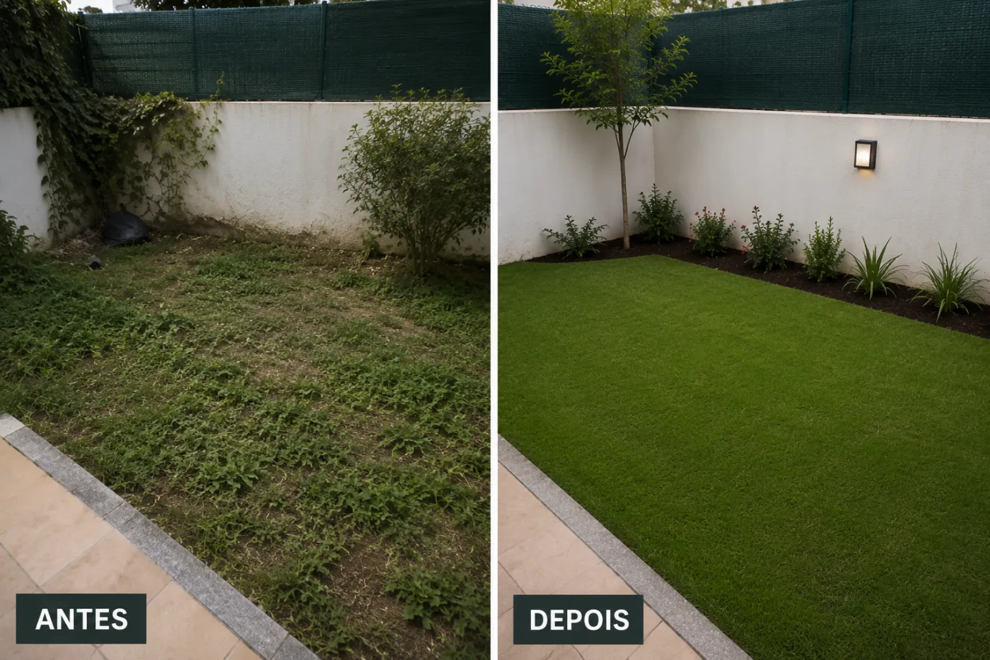 Manutenção de jardim — antes e depois